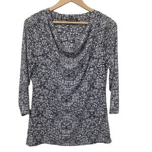 Cable & Gauge Women’s Draped Neck Black and White Long Sleeve Top  Size Large